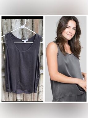 Lunya Silk Pajama Tank *TOP ONLY* tulip back washable silk sleeveless gray M